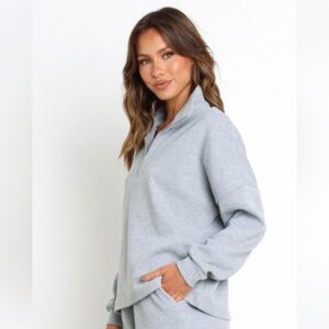 Petal & Pup Heather Gray Waffle Knit Half Zip Pullover Size 2